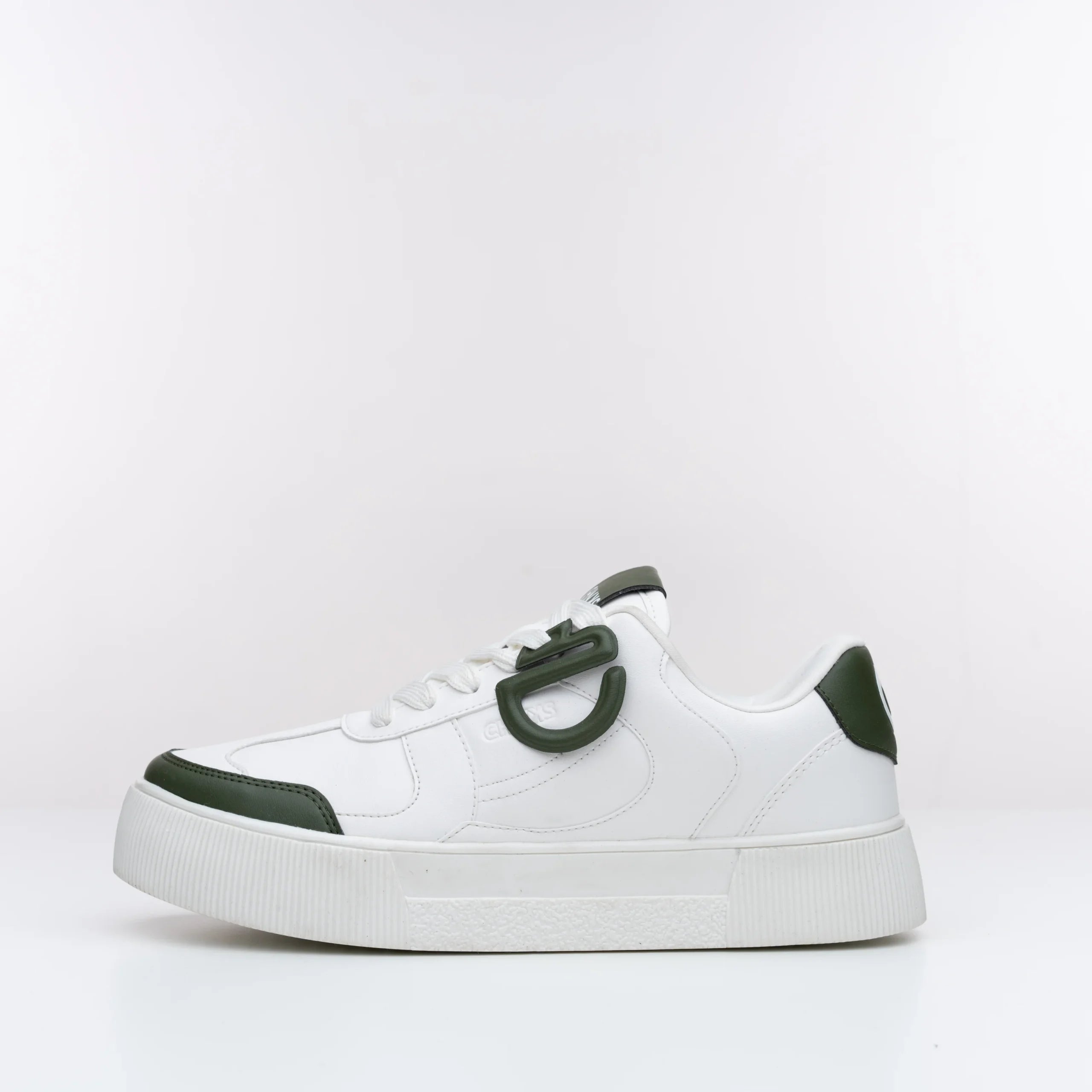 Side view of Icy CHNKS sneakers – white sneakers with green detailing for men and women
