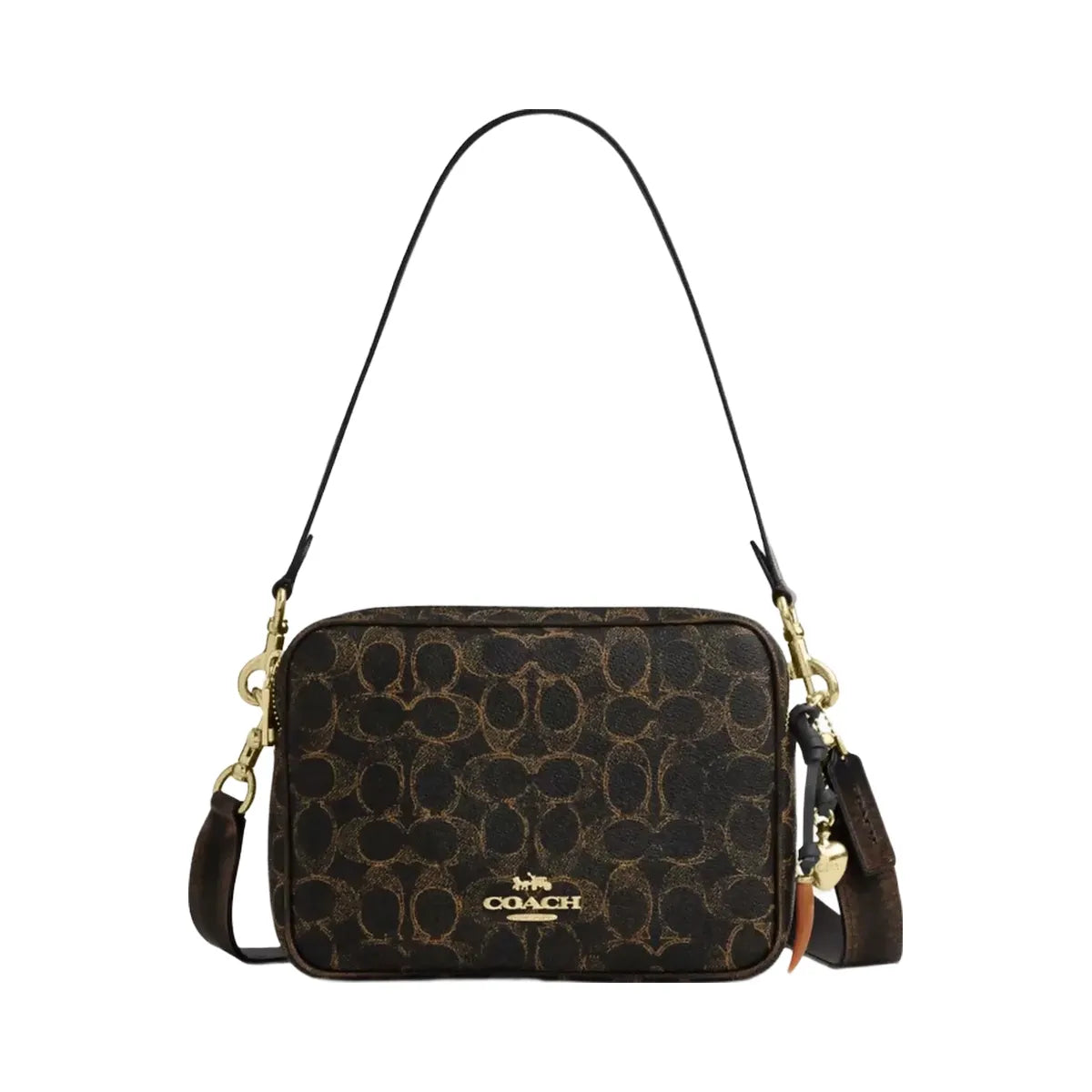 Coach Carey Crossbody Bag In Loved Signature Canvas With Charms in Gold Brown