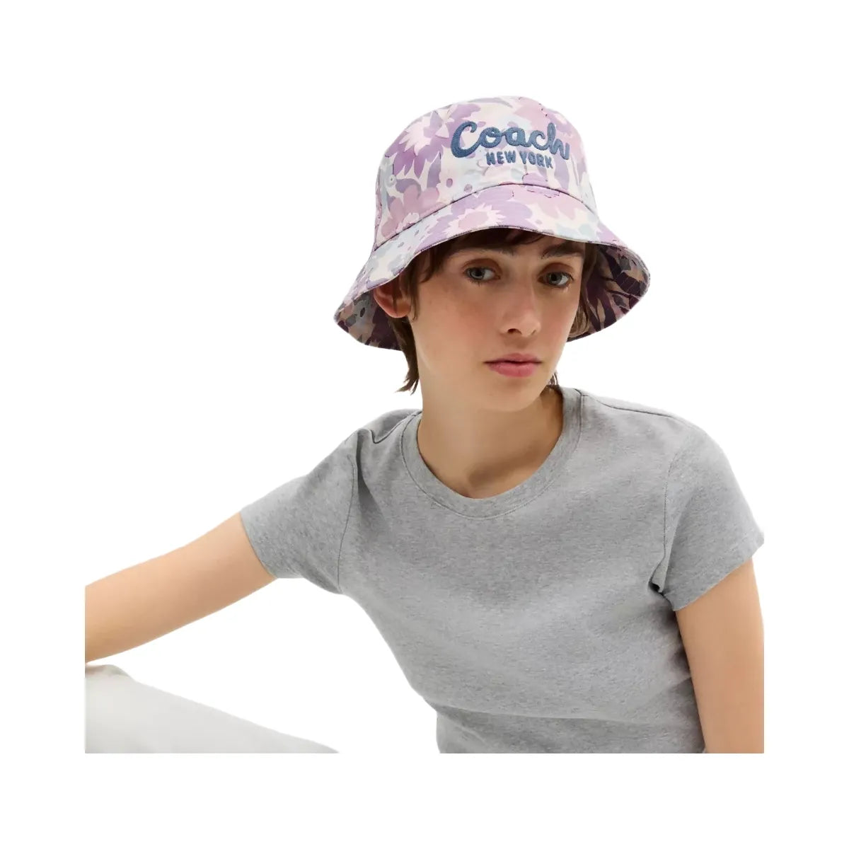 Coach Script Floral Print Bucket Hat in Purple Multi