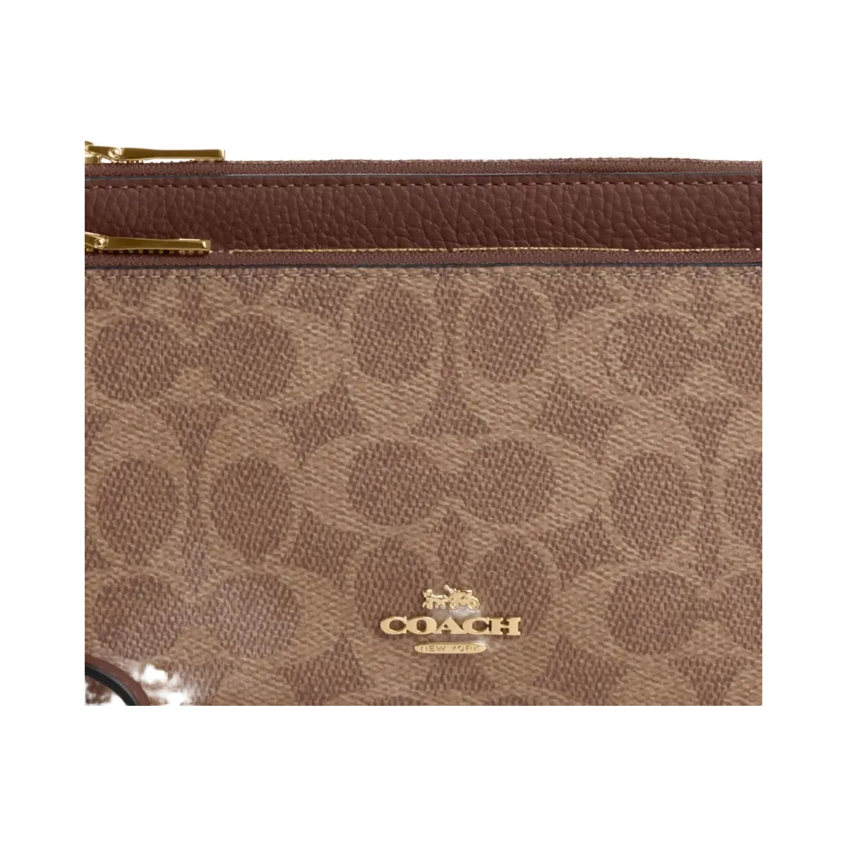 Coach Double Zip Wallet In Signature Canvas in Gold Tan Brown