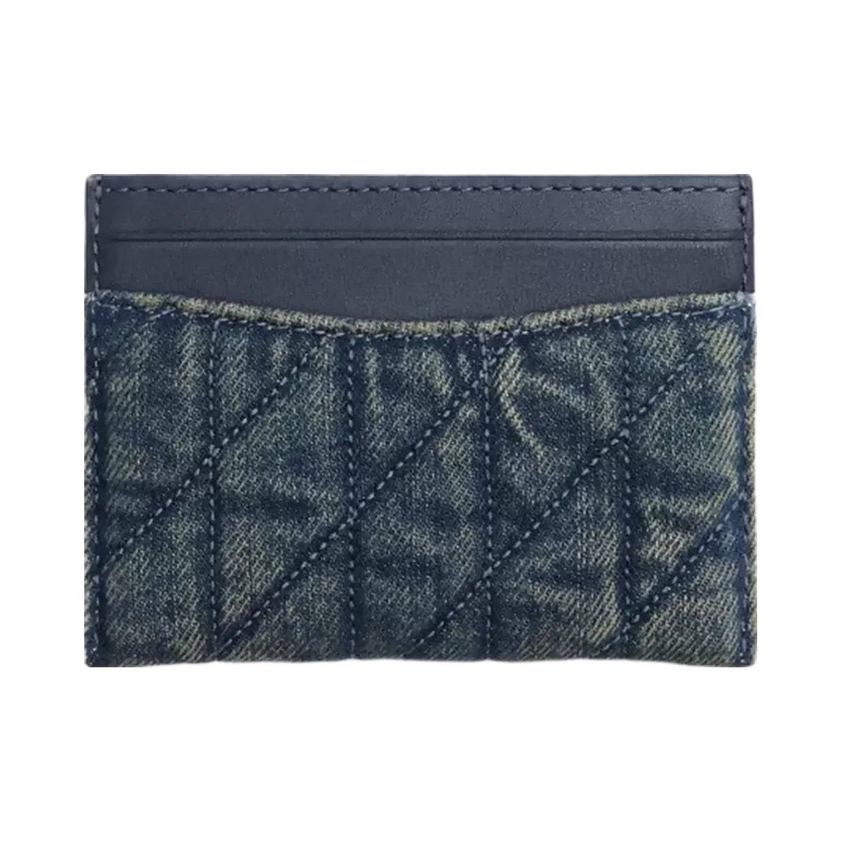 Coach Essential Card Case In Regenerative Cotton Denim With Quilting in Brass Dark Indigo