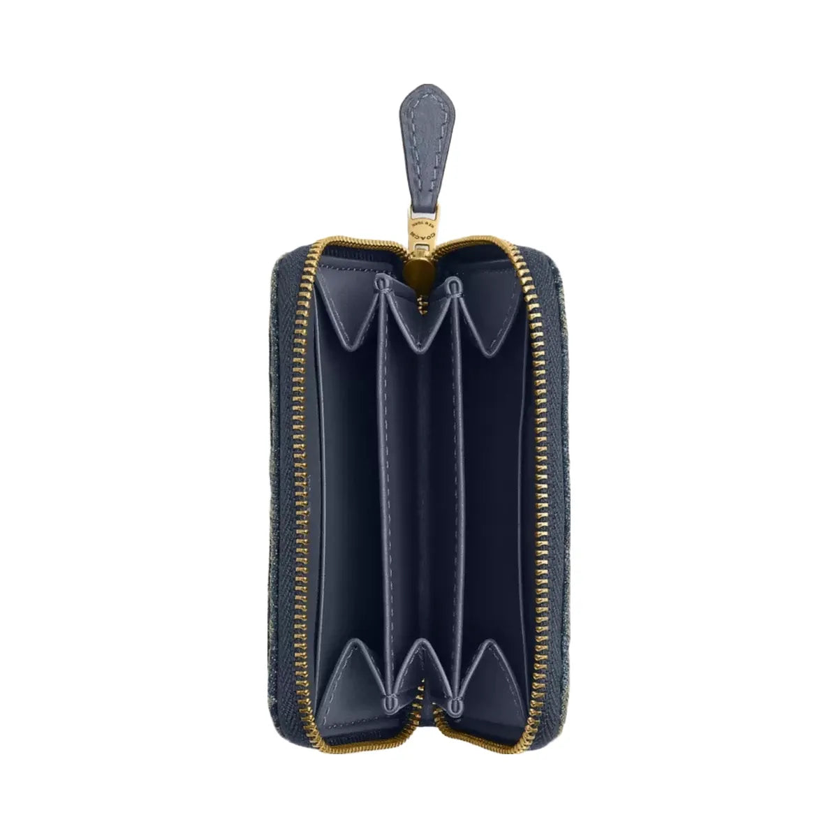 Coach Essential Small Zip Around Card Case In Regenerative Cotton Denim With Quilting in Brass Dark Indigo