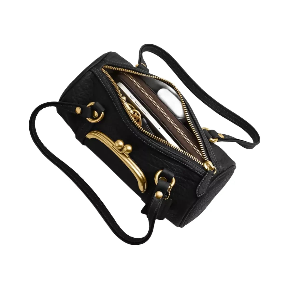 Coach Kisslock Barrel Bag 28 in Brass Black