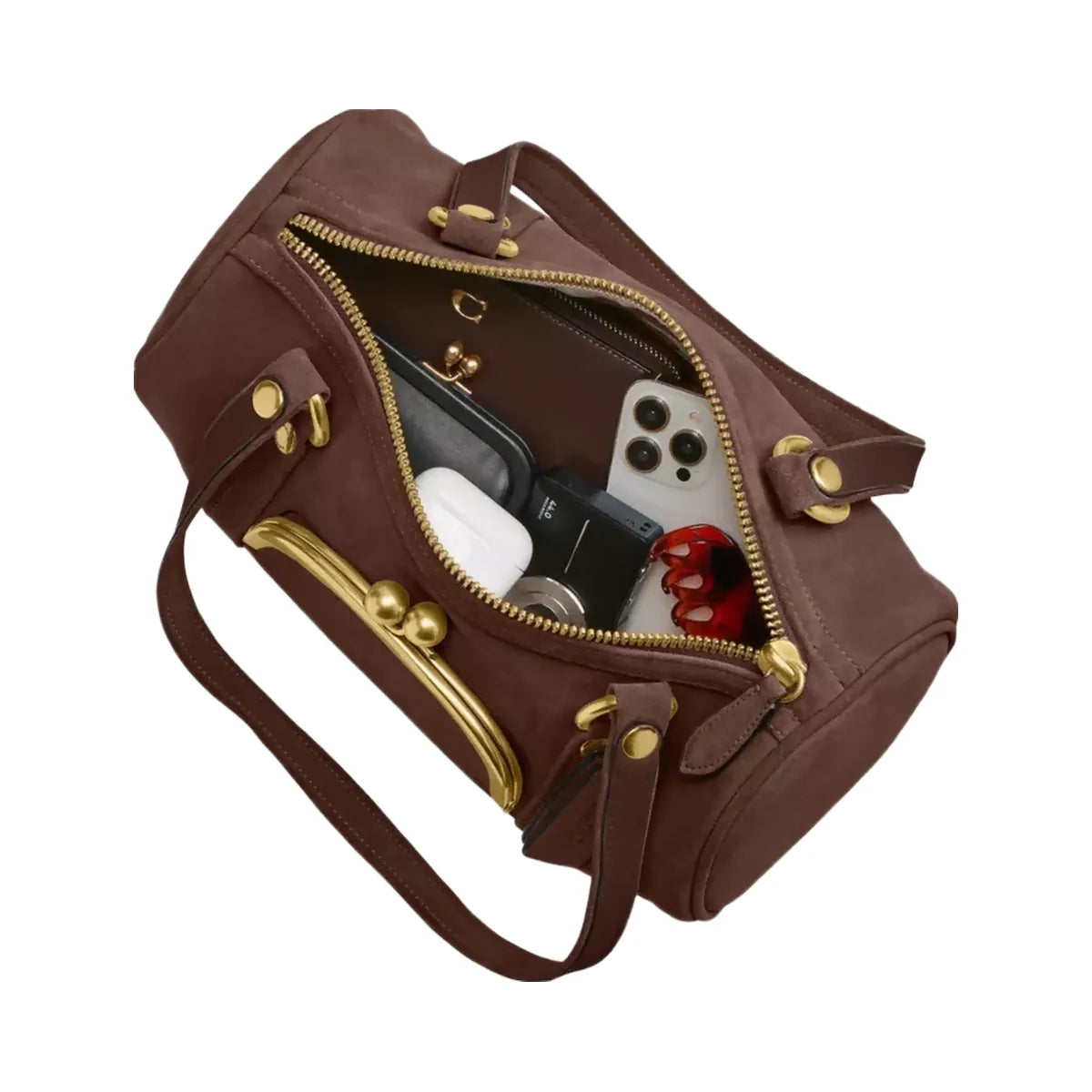 Coach Kisslock Barrel Bag in Brass Dark Chocolate