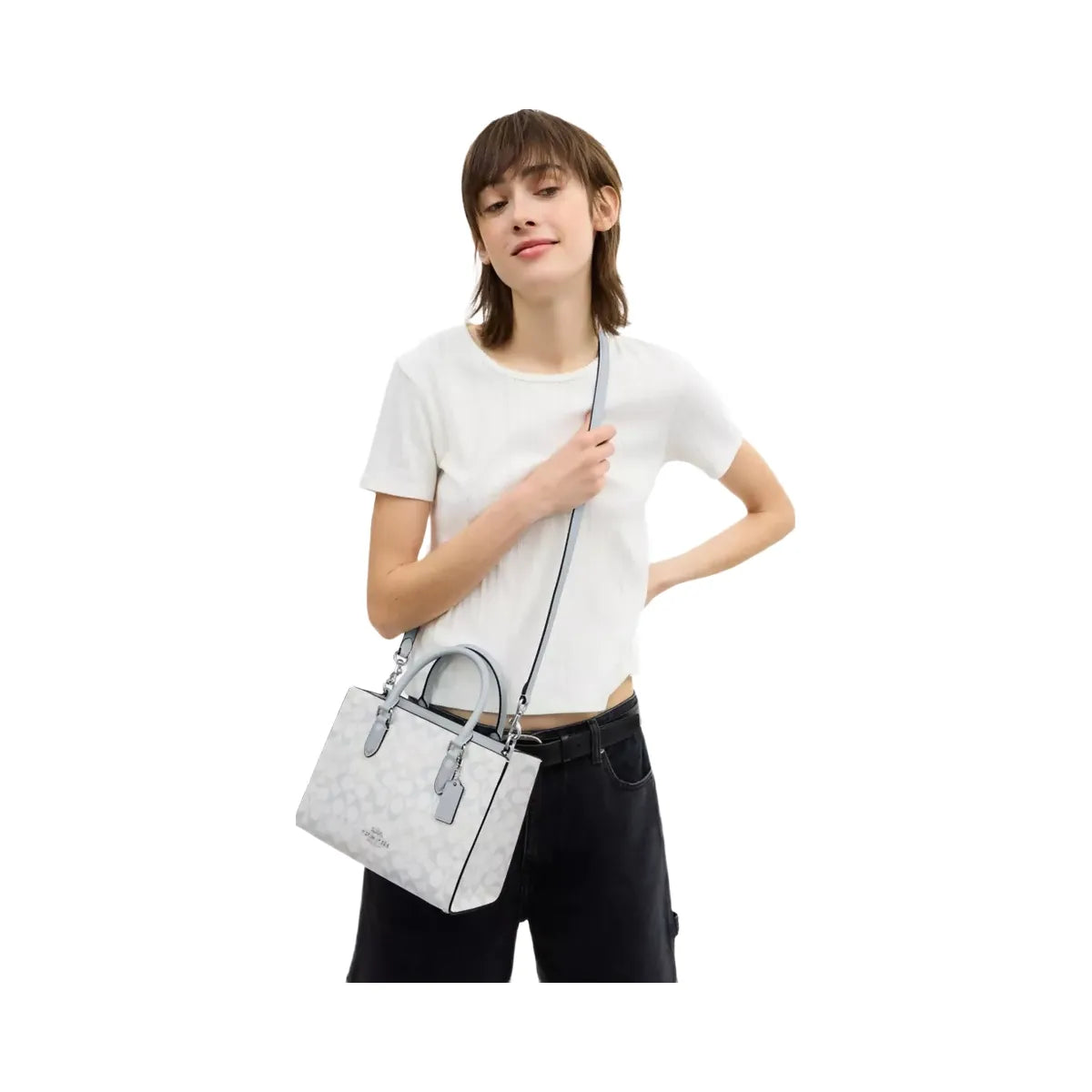 Coach Maggie Small Tote Bag In Signature Canvas in Silver Chalk Blue