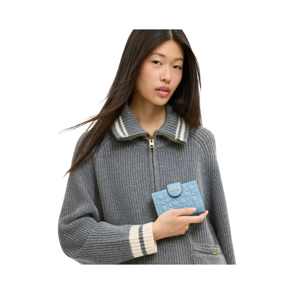Coach Medium Corner Zip Wallet In Signature Leather in Gold Azure