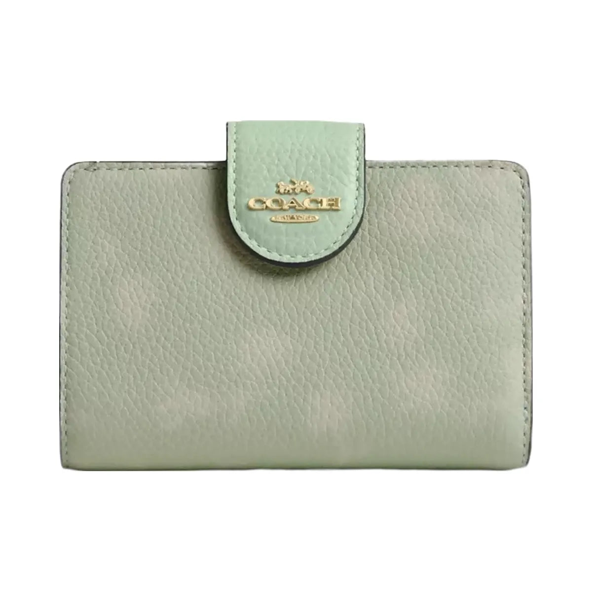 Coach Medium Corner Zip Wallet With Floral Print in Gold Pale Green