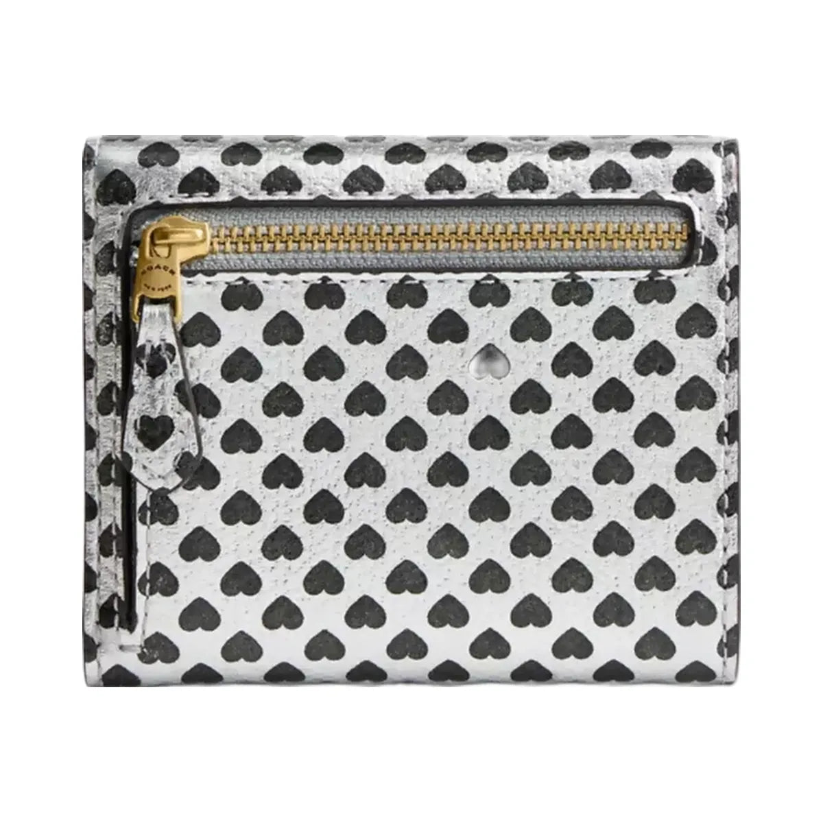 Coach Mila Small Flap Wallet With Heart Print in Brass Silver Black Multi