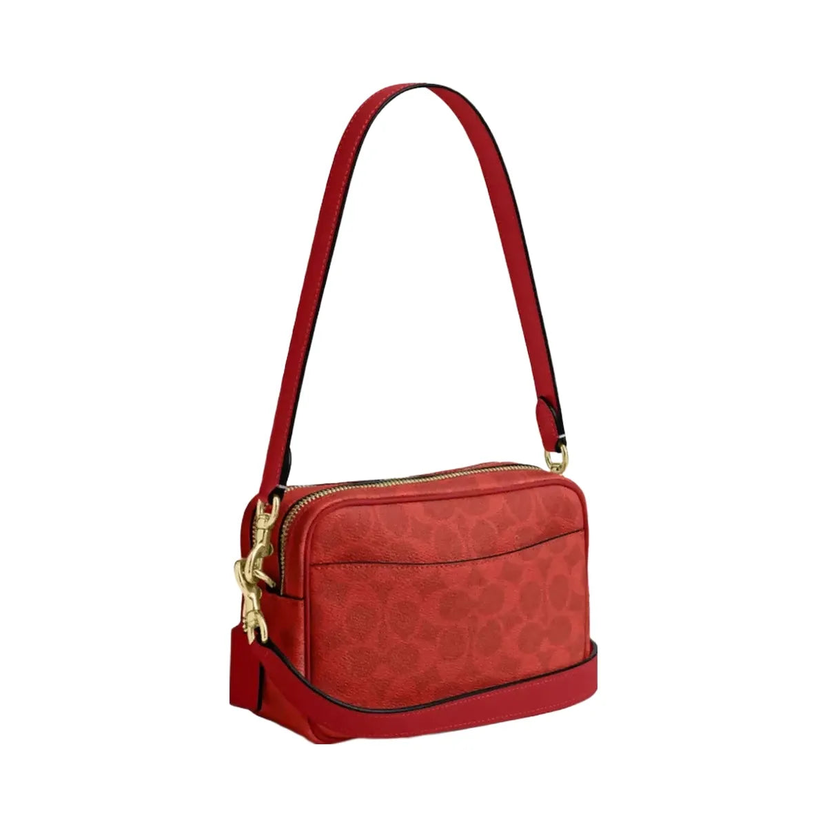 Coach Mini Carey Crossbody Bag In Signature Canvas in Gold Crimson