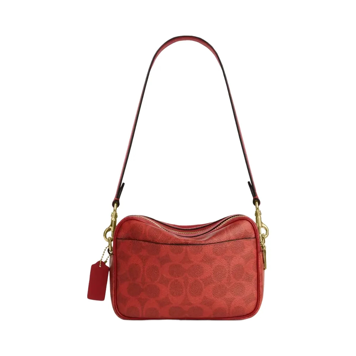 Coach Mini Carey Crossbody Bag In Signature Canvas in Gold Crimson