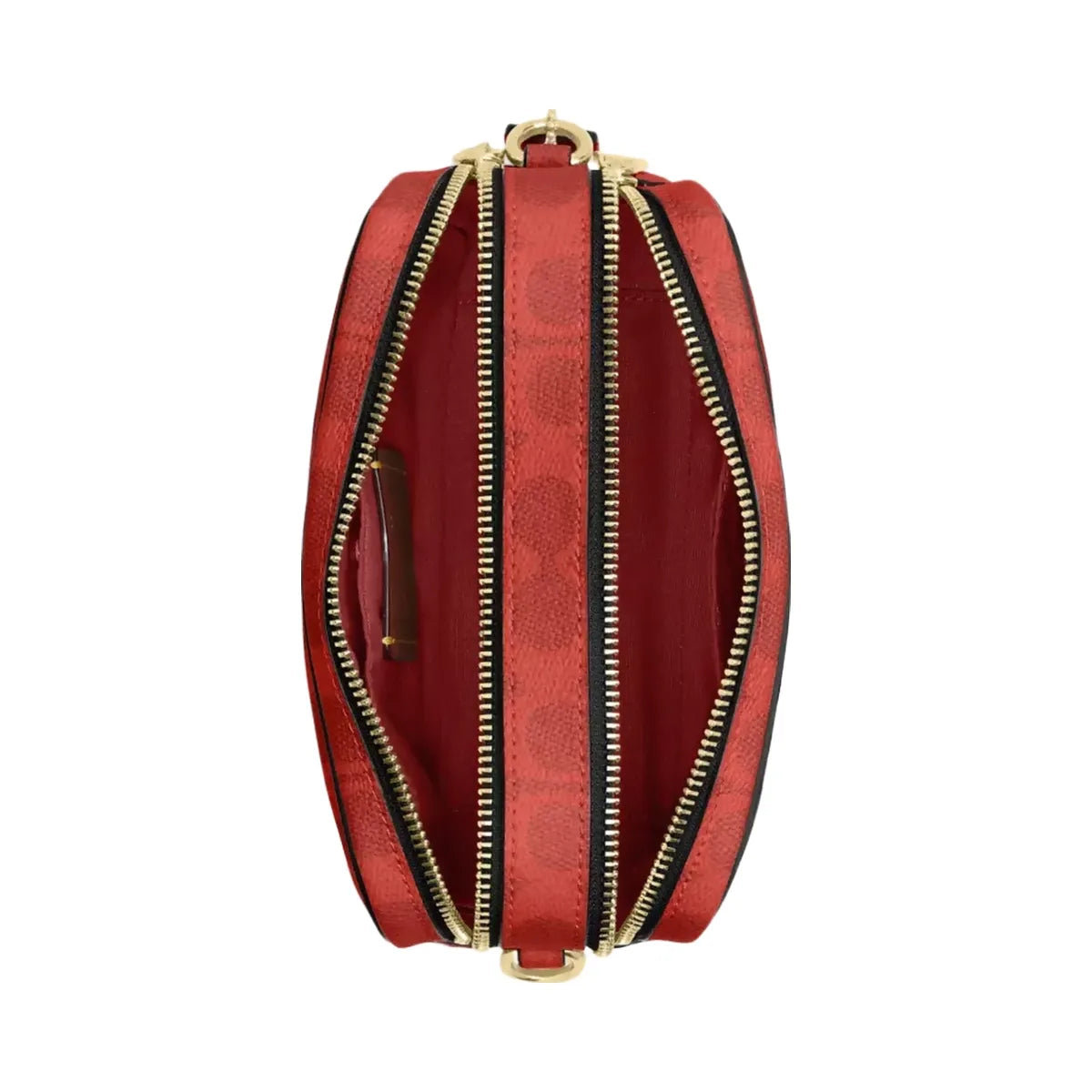 Coach Mini Carey Crossbody Bag In Signature Canvas in Gold Crimson