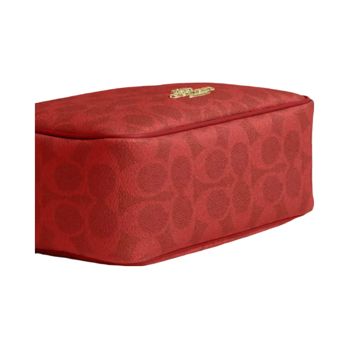 Coach Mini Carey Crossbody Bag In Signature Canvas in Gold Crimson