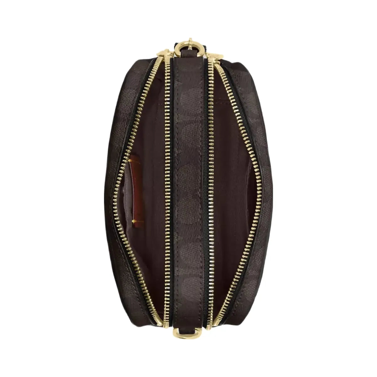 Coach Mini Carey Crossbody Bag In Signature Canvas in Gold Walnut Black