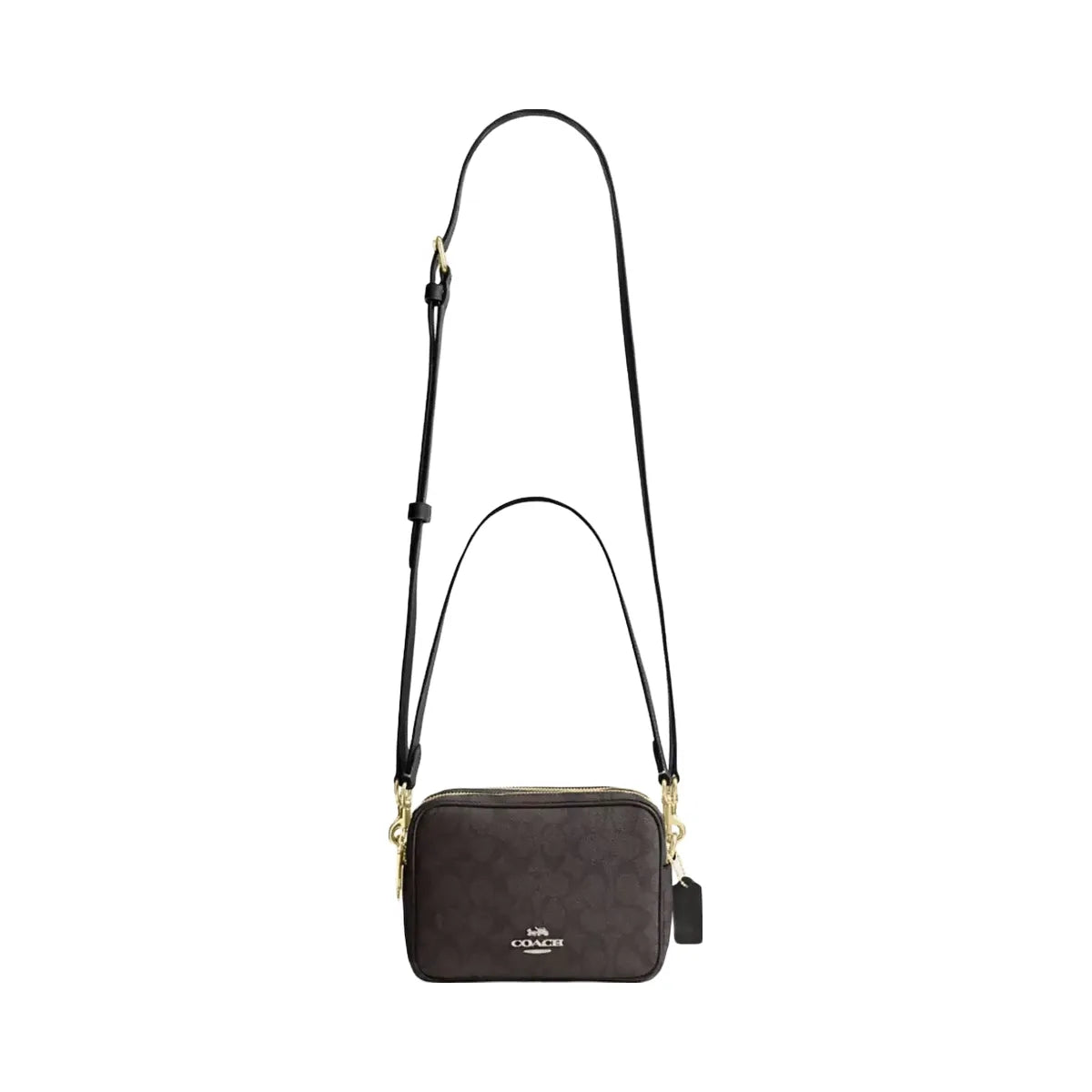 Coach Mini Carey Crossbody Bag In Signature Canvas in Gold Walnut Black