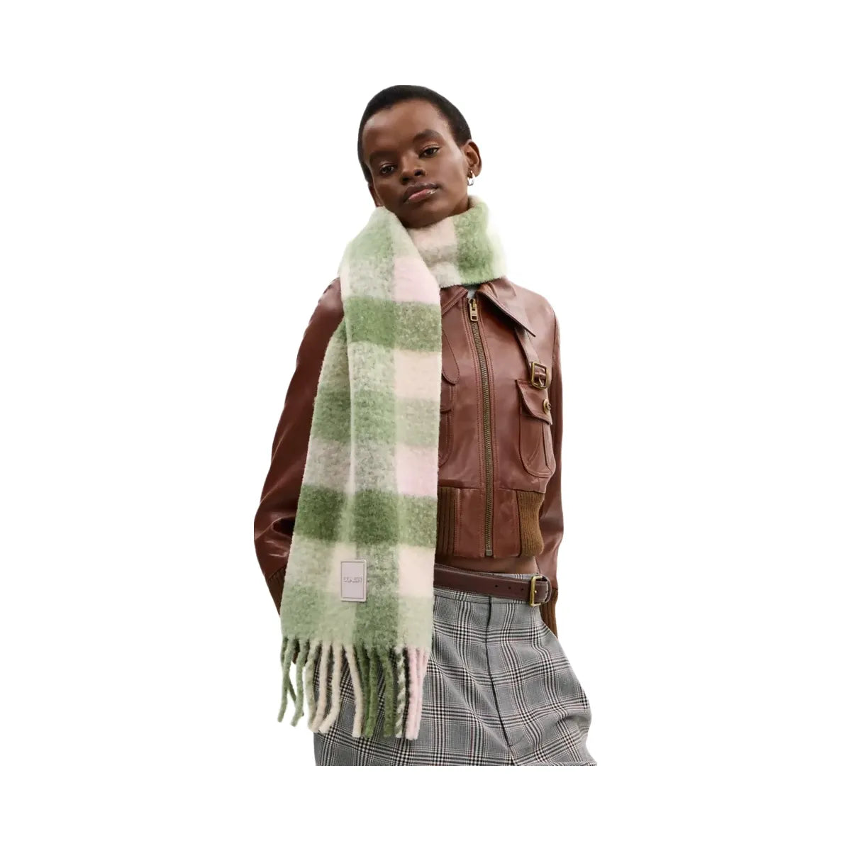 Coach Oversized Plaid Muffler With Rubber Patch in Olive Multi
