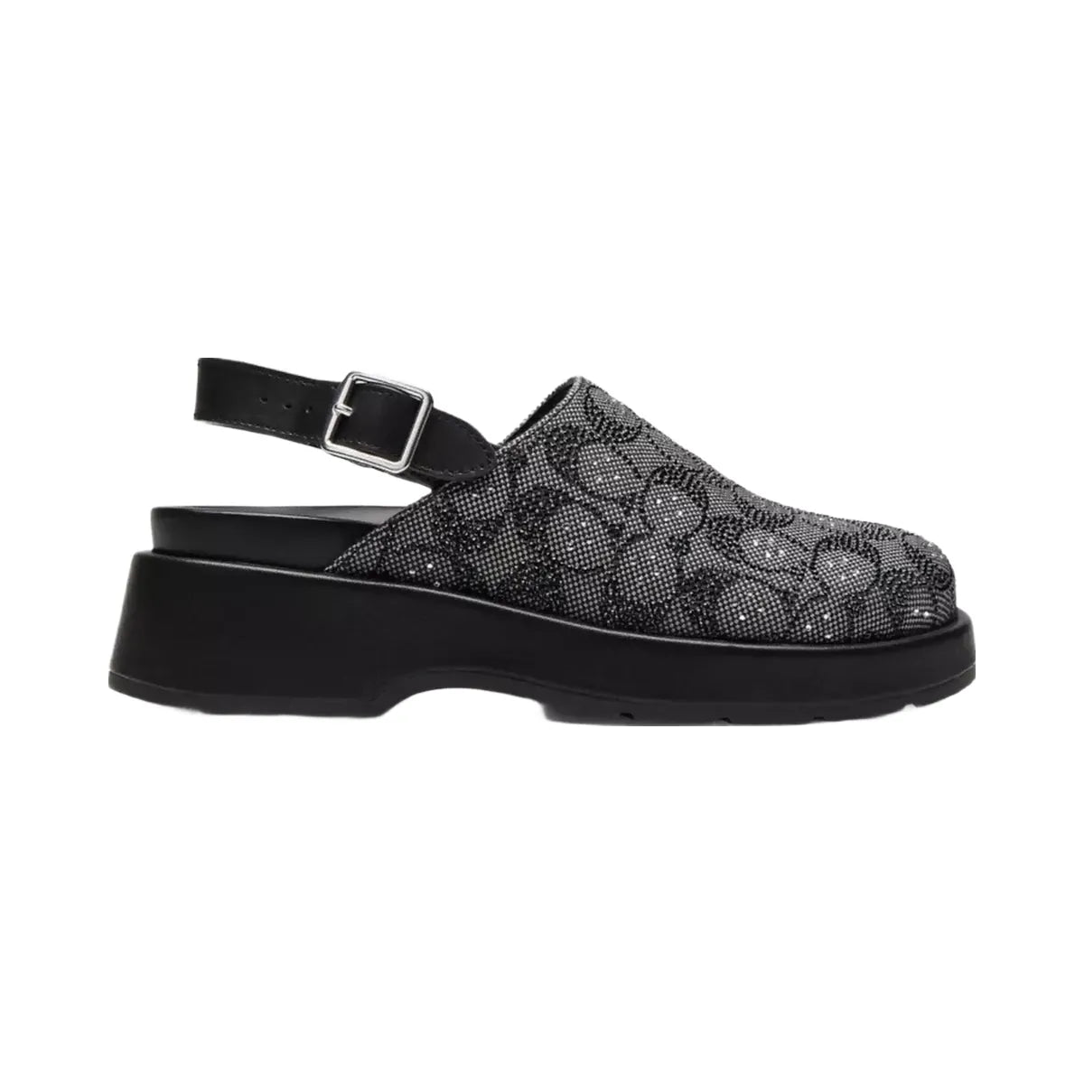 Coach Sculpted C Platform Clog In Crystal Signature Jacquard in Black