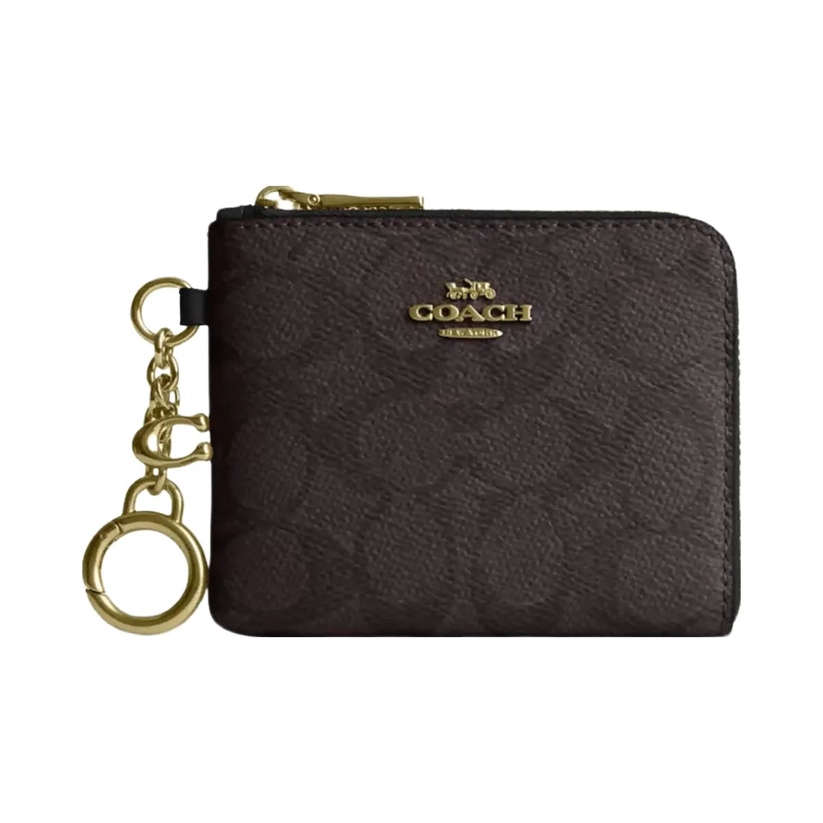 Coach Small Corner Zip Wallet In Signature Canvas in Gold Walnut Black