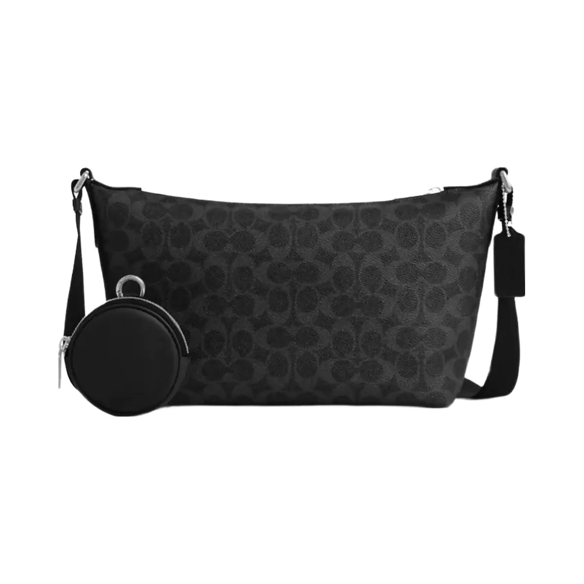 Coach Small Finn Crossbody Bag With Pouch In Signature Canvas in Silver Black Signature