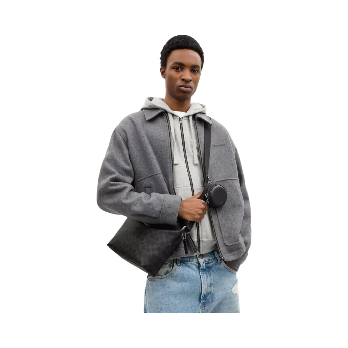 Coach Small Finn Crossbody Bag With Pouch In Signature Canvas in Silver Black Signature