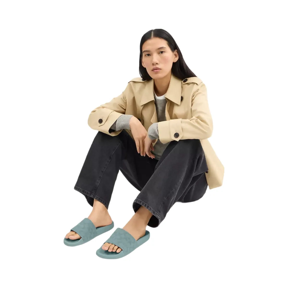 Coach Udele Sport Slide In Signature Jacquard Canvas in Sea Mist