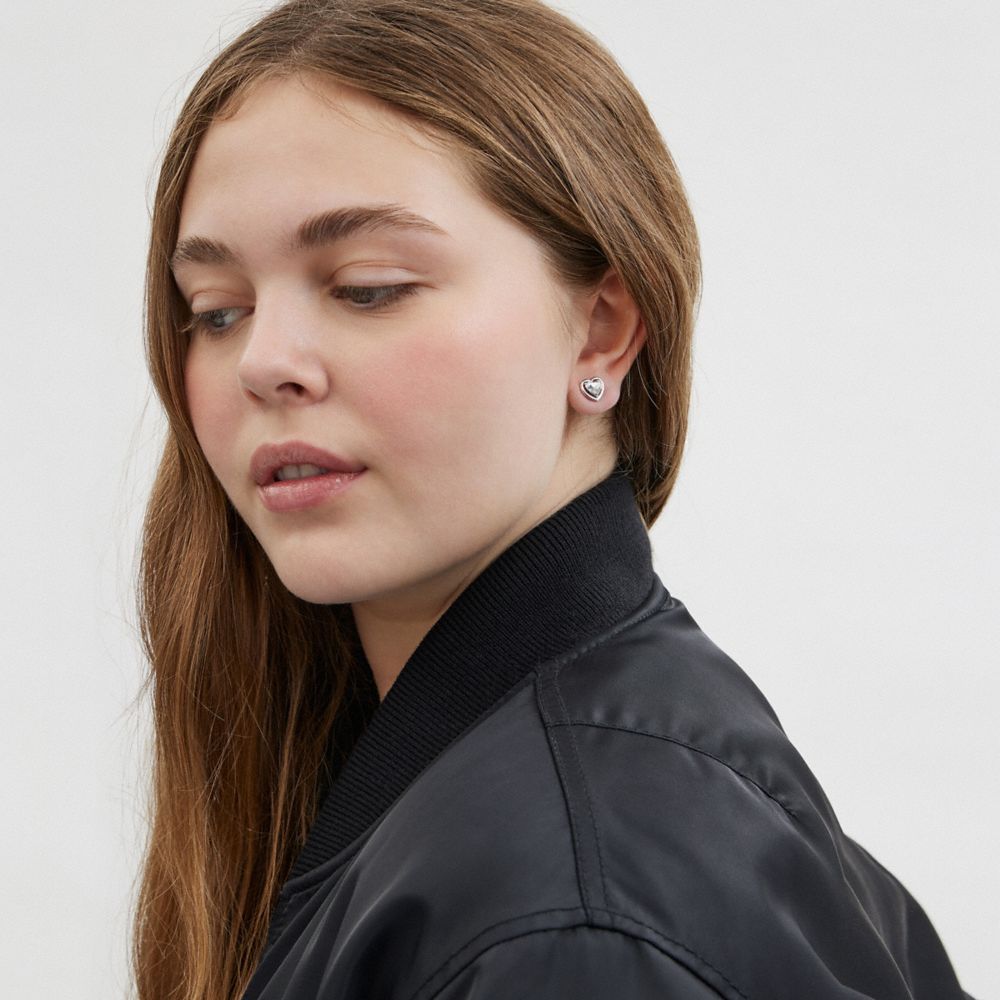 Coach Halo Heart Stud Earrings Silver