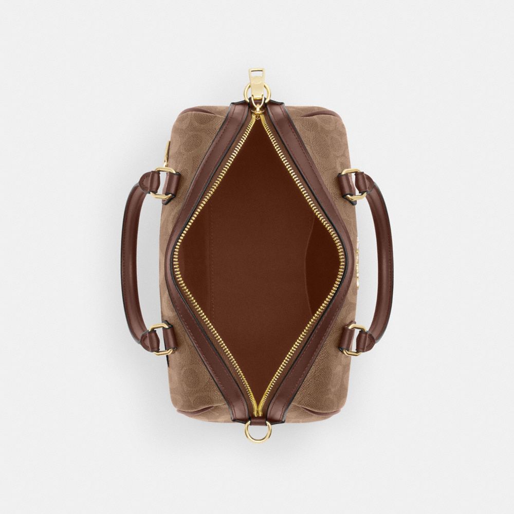 Coach Rowan Satchel Bag In Signature Canvas Gold Tan Brown