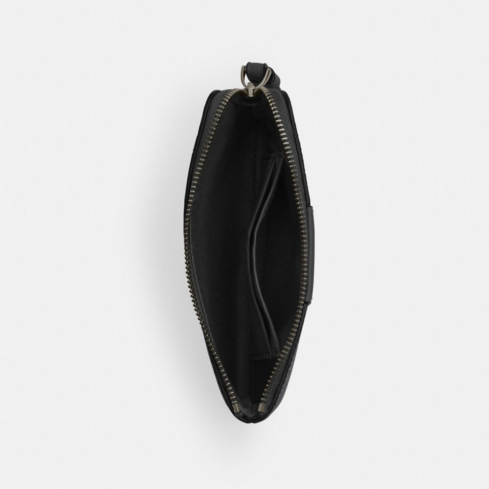 Coach Corner Zip Wristlet In Signature Canvas With Stripe Gunmetal Charcoal Black