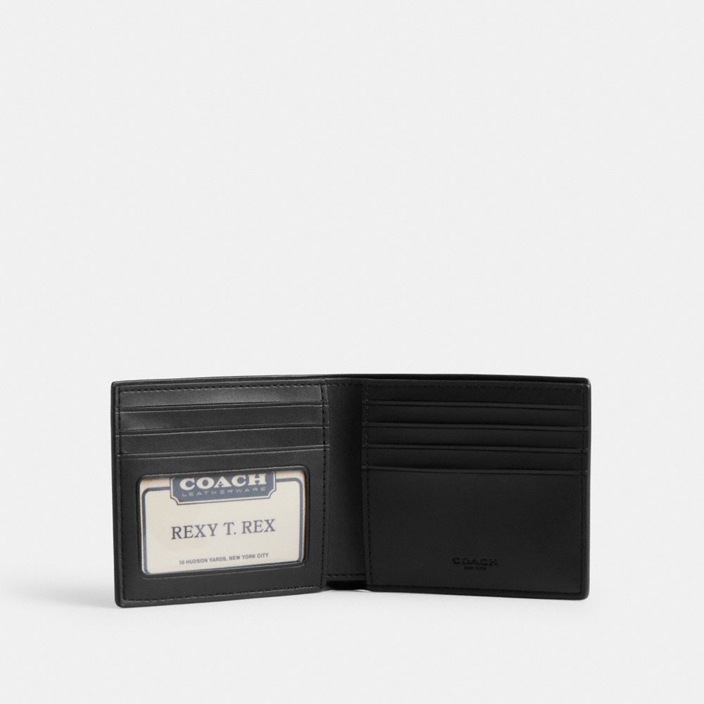 Coach Id Billfold Wallet In Signature Canvas Gunmetal Charcoal Black