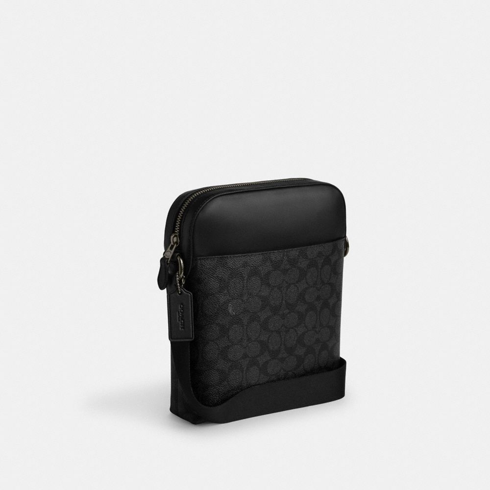 Coach Houston Flight Bag In Signature Canvas Gunmetal Charcoal Black