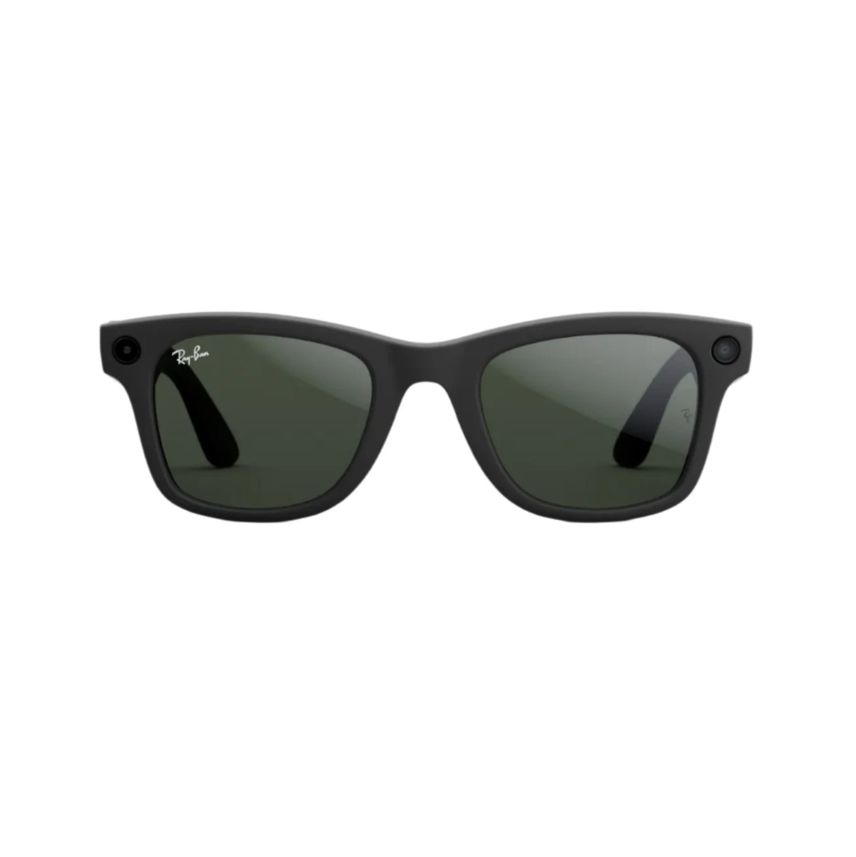 Black wayfarer sunglasses with dark lenses, classic streetwear eyewear style
