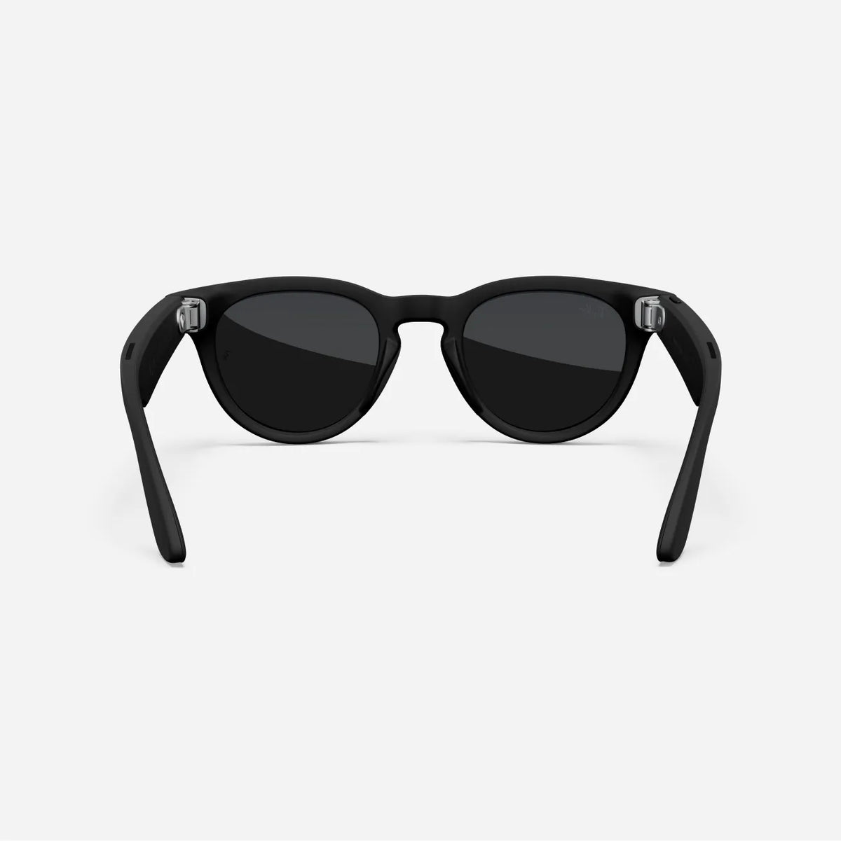 Black round-lens sunglasses, matte finish, streetwear accessory, viewed from behind