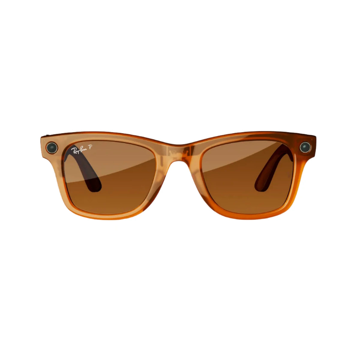 Brown polarized wayfarer sunglasses with transparent acetate frame and tinted lenses