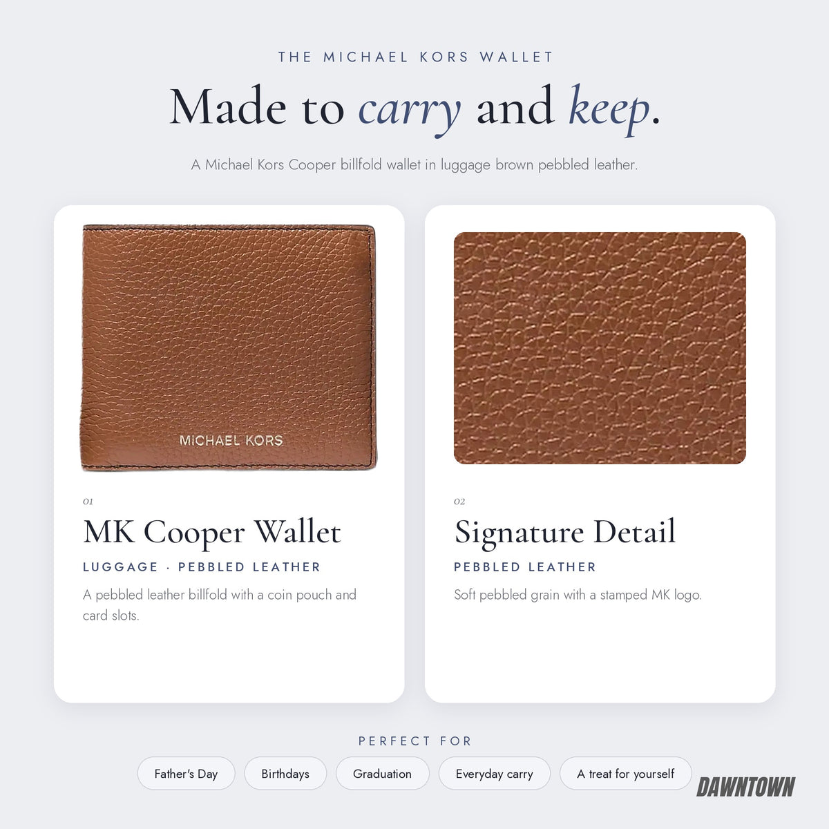 What's inside — Michael Kors Cooper Pebbled Leather Billfold Wallet With Coin Pouch Luggage