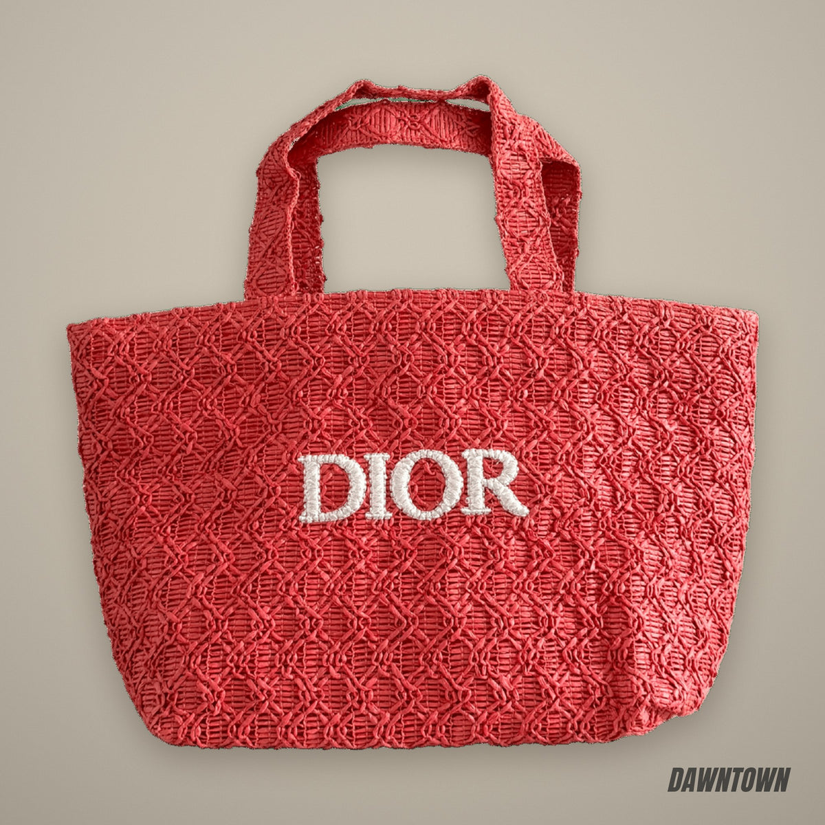 Dior Red Woven Raffia Tote Bag