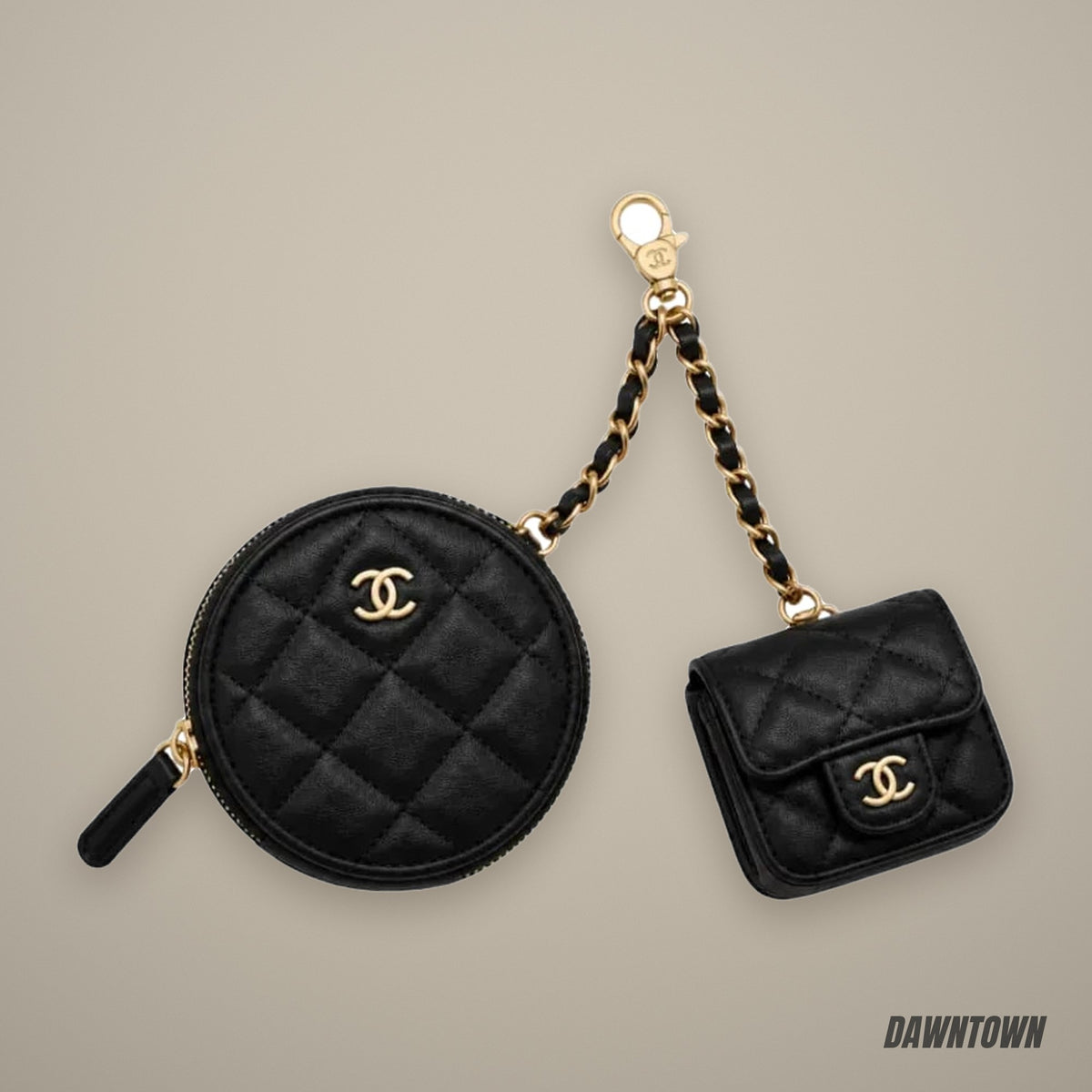 Chanel Black Quilted Leather Coin Purse And Airpods Holder Set