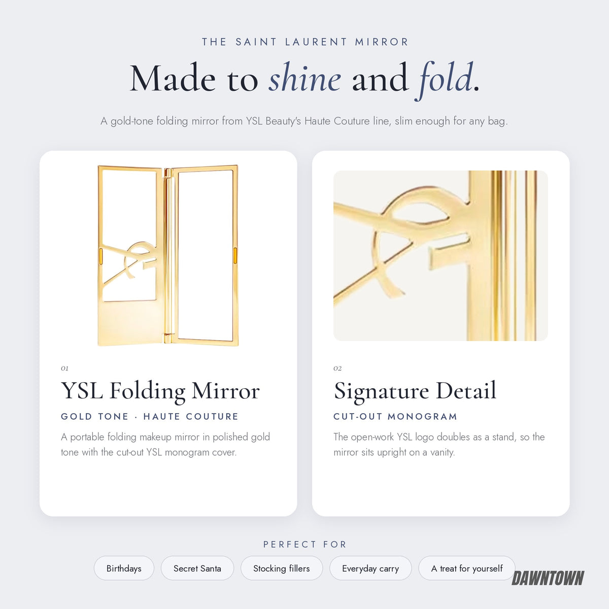 What's inside — YSL Saint Laurent Haute Couture Gold Portable Makeup Mirror, Makeup Tool Folding Mirror