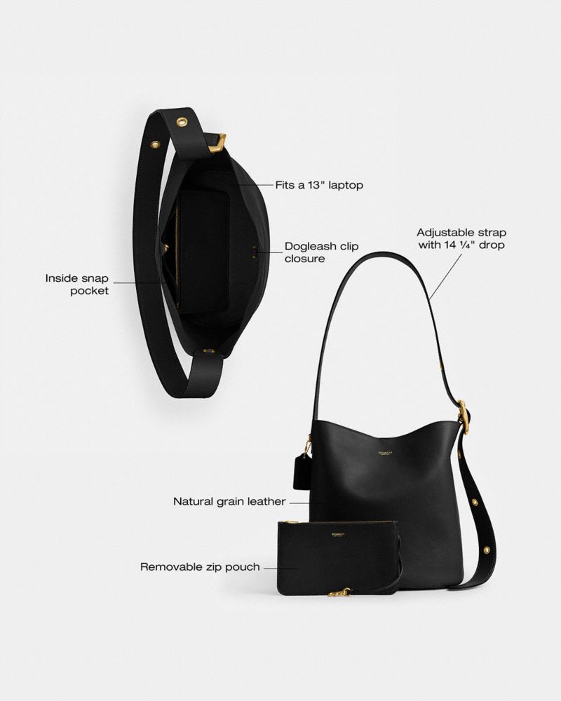 Coach Bleecker Bucket Bag Brass Black