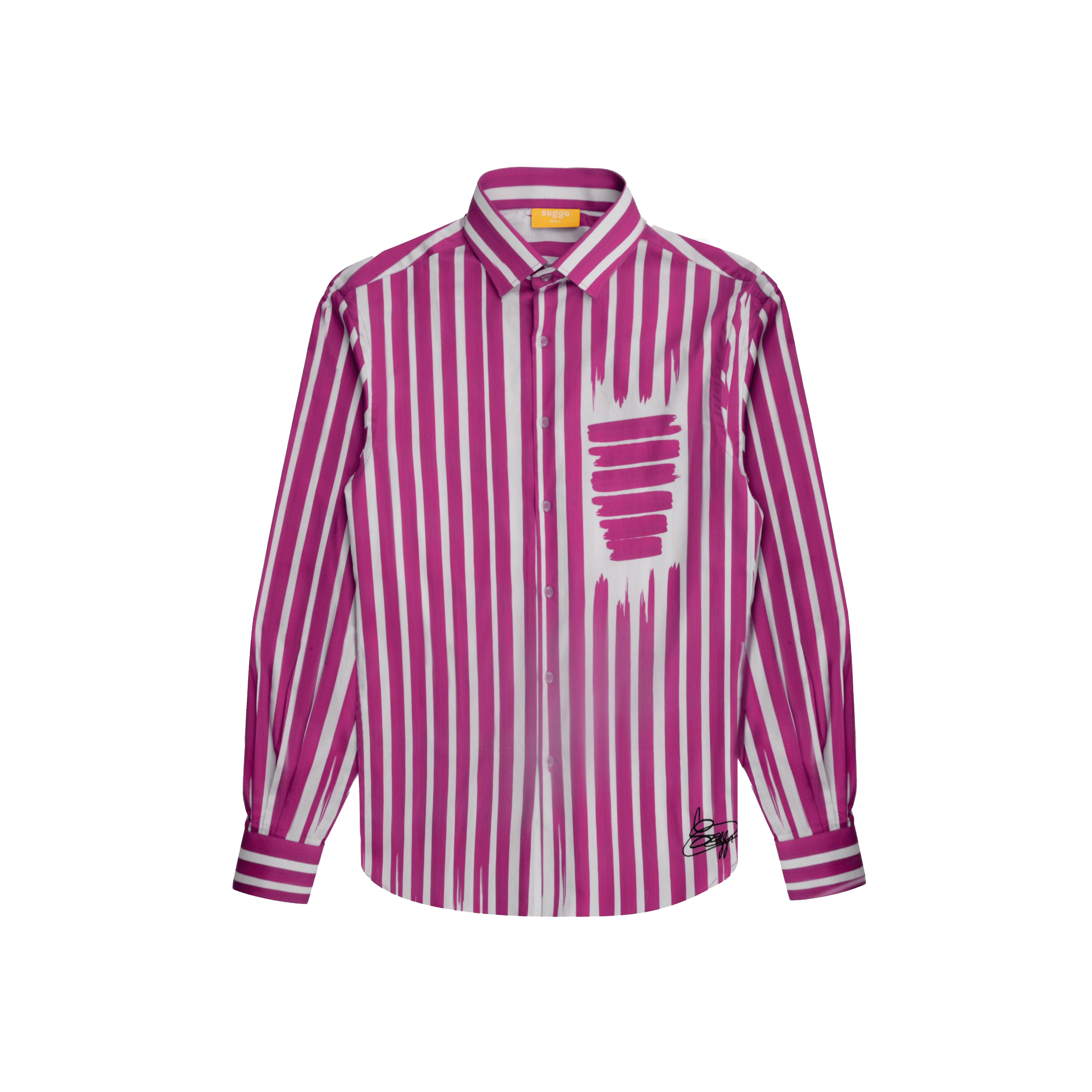 Pink and white vertical striped streetwear shirt with unique brushstroke detail