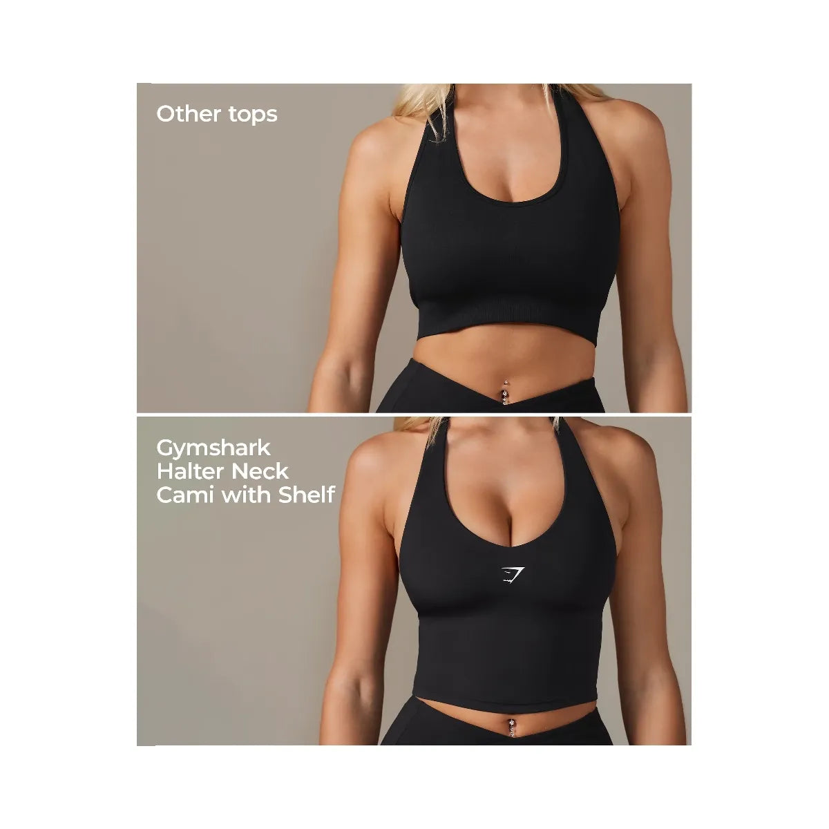 Gymshark Halter Neck Cami with Shelf "Black"