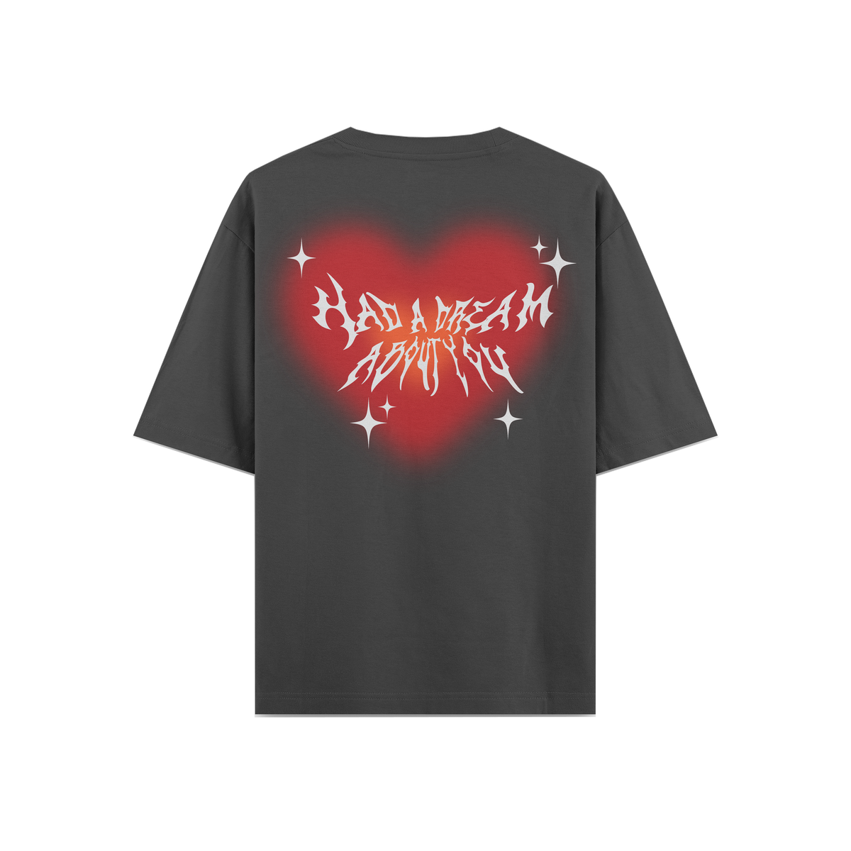 Black streetwear t-shirt with 'Had A Dream About You' graphic over red heart and star accents on back