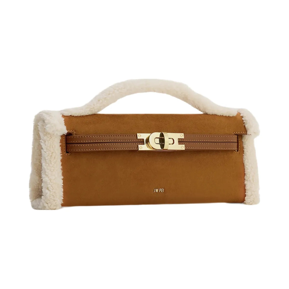 JW PEI Bria Faux Suede Structured Top Handle Bag Yellow Brown