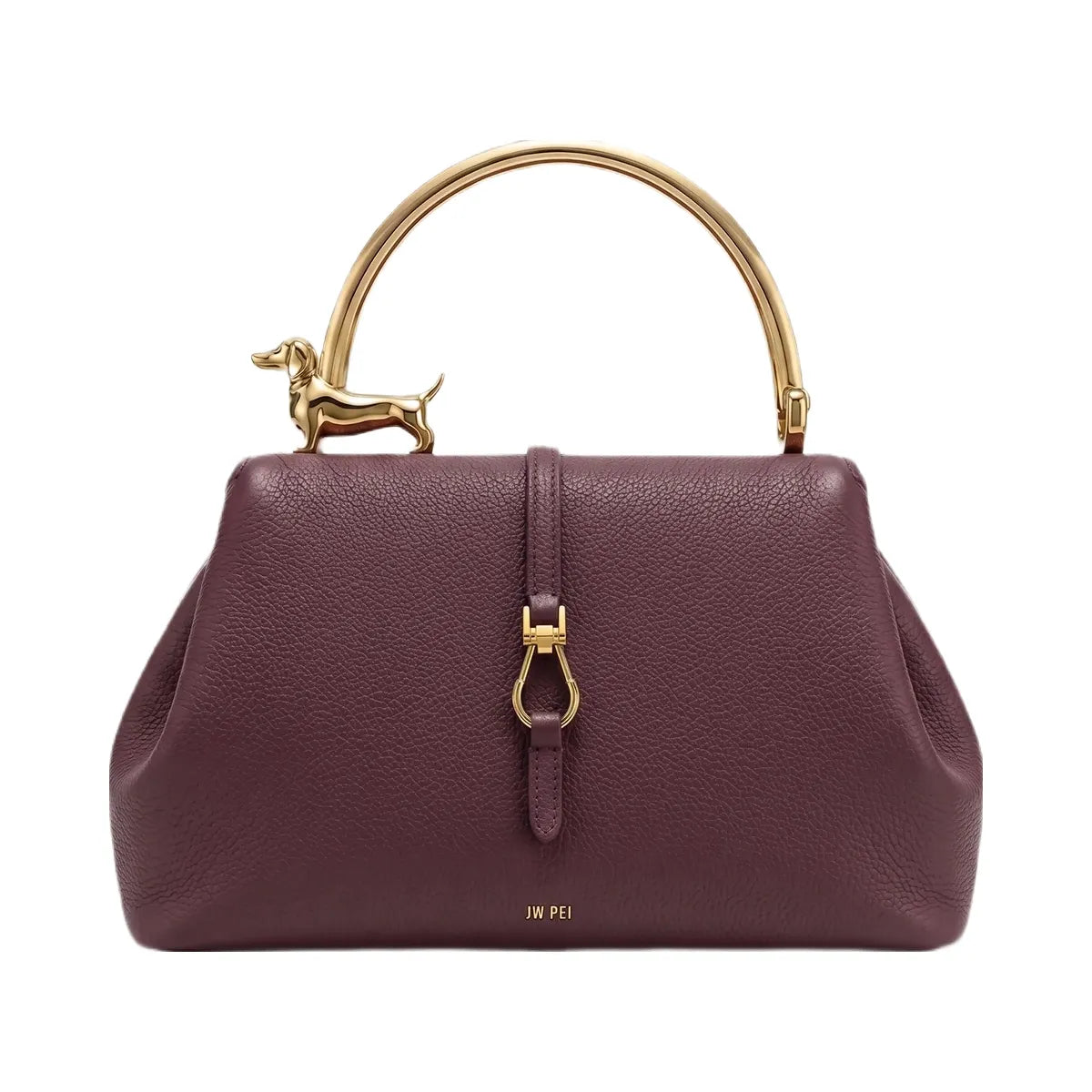 JW PEI Bruna Dachshund Metal Handle Top Handle Bag Burgundy