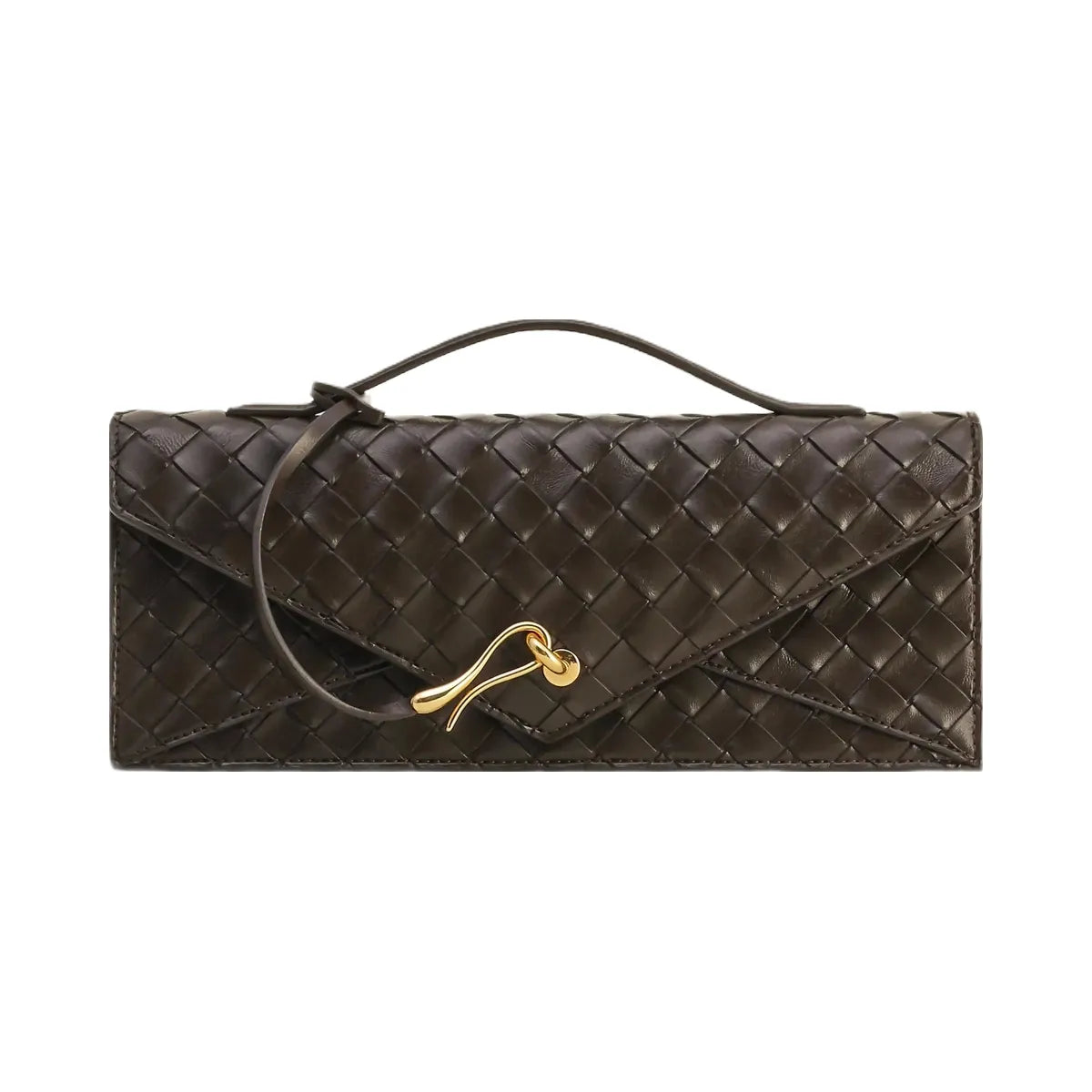 JW PEI Celeste Woven Textured Envelope Top Handle Bag Dark Brown
