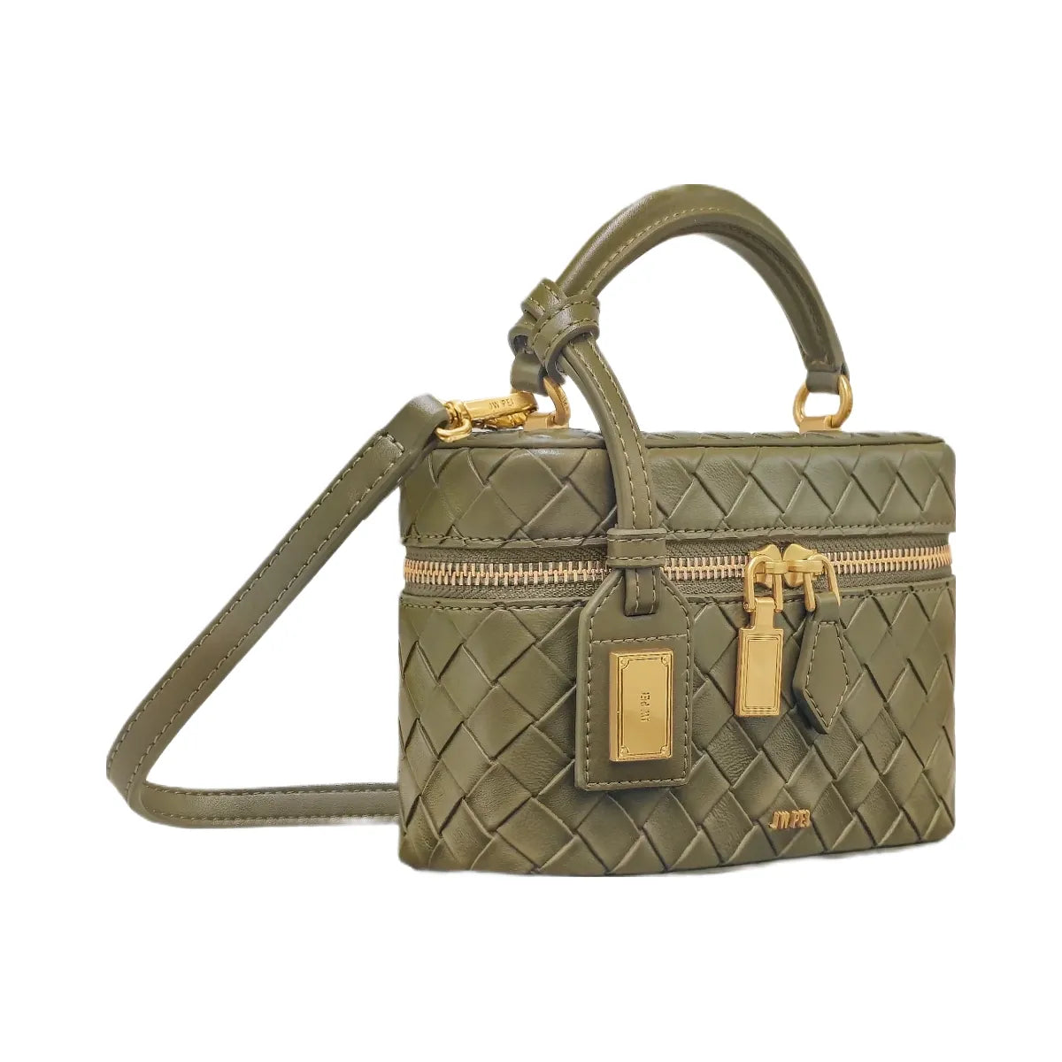 JW PEI Cleo Woven Texture Box Shape Top Handle Bag Olive Green