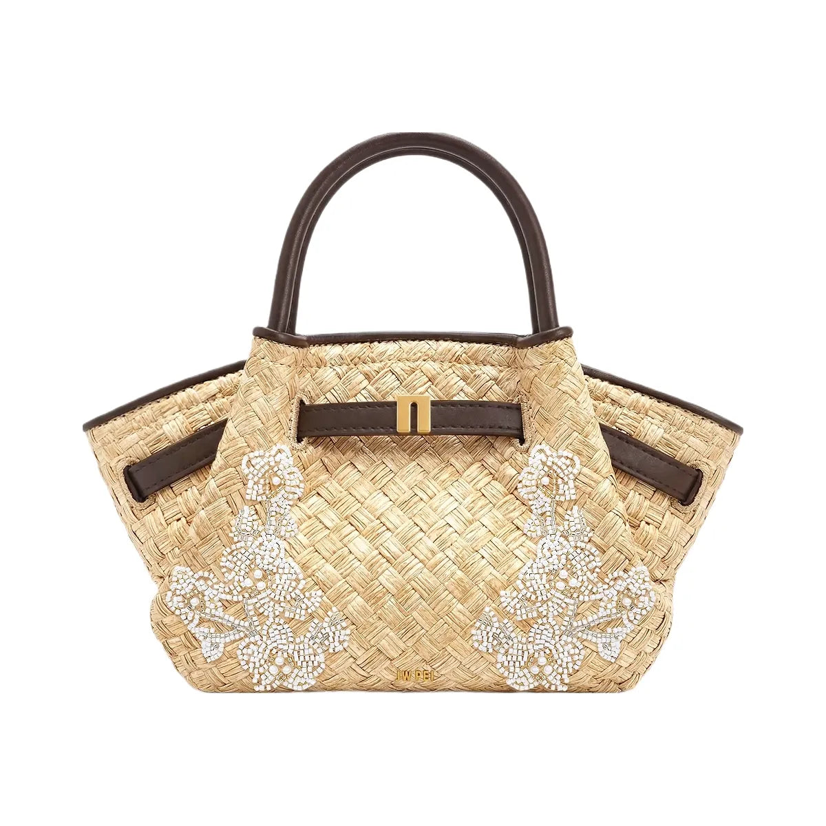 JW PEI Hana Mini Faux Straw Beading Tote Bag Brown