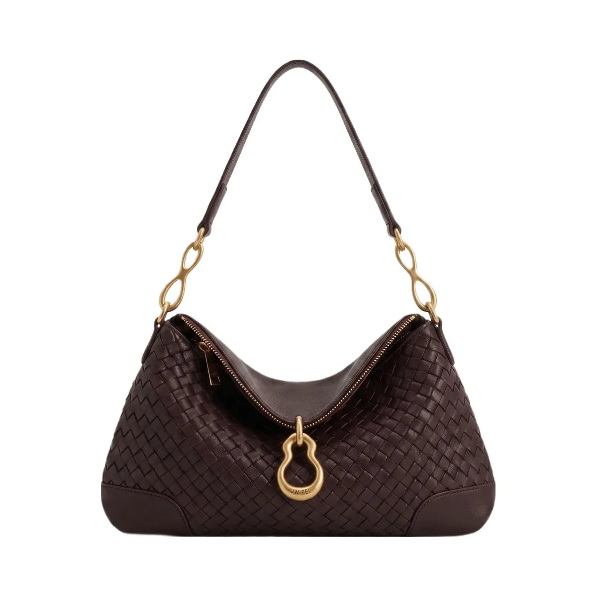 JW PEI Jayla Metal Pendant Embellished Woven Shoulder Bag Deep Burgundy