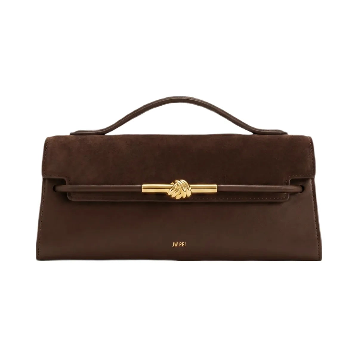 JW PEI Lena Faux Suede Metal Rope Knot Top Handle Bag Dark Brown