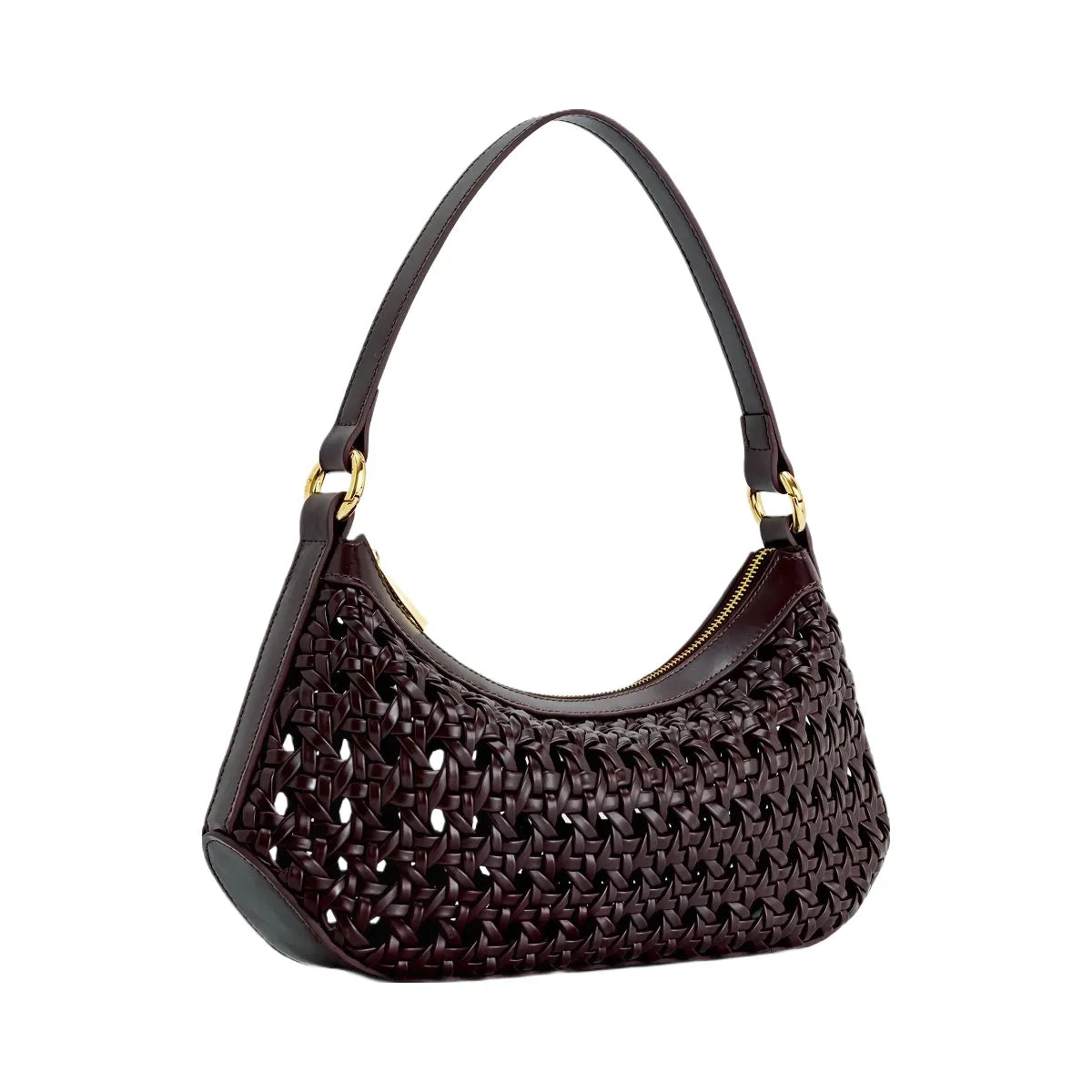 JW PEI Lily Faux Bamboo Woven Shoulder Bag Deep Claret