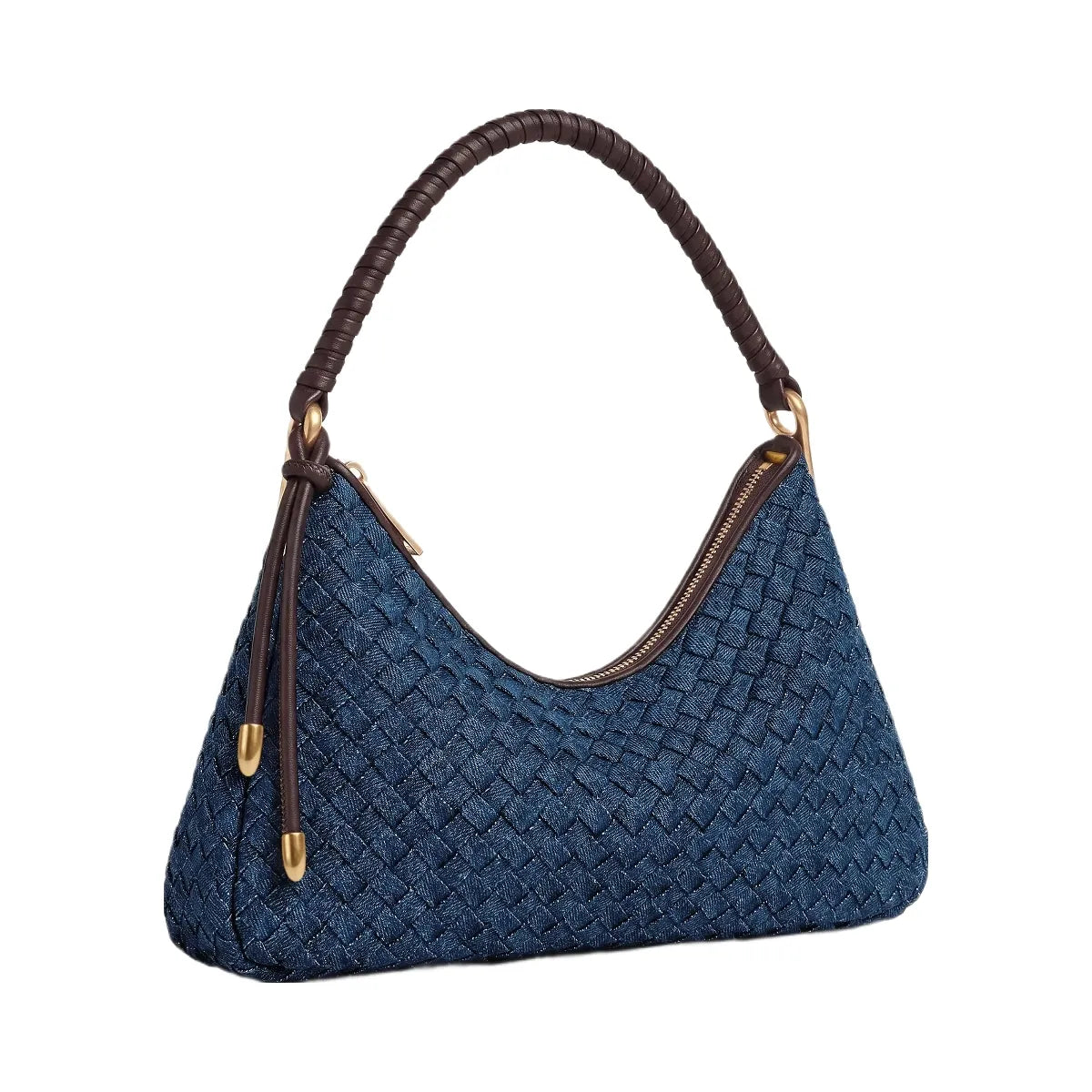 JW PEI Lorena Woven Denim Shoulder Bag Dark Blue
