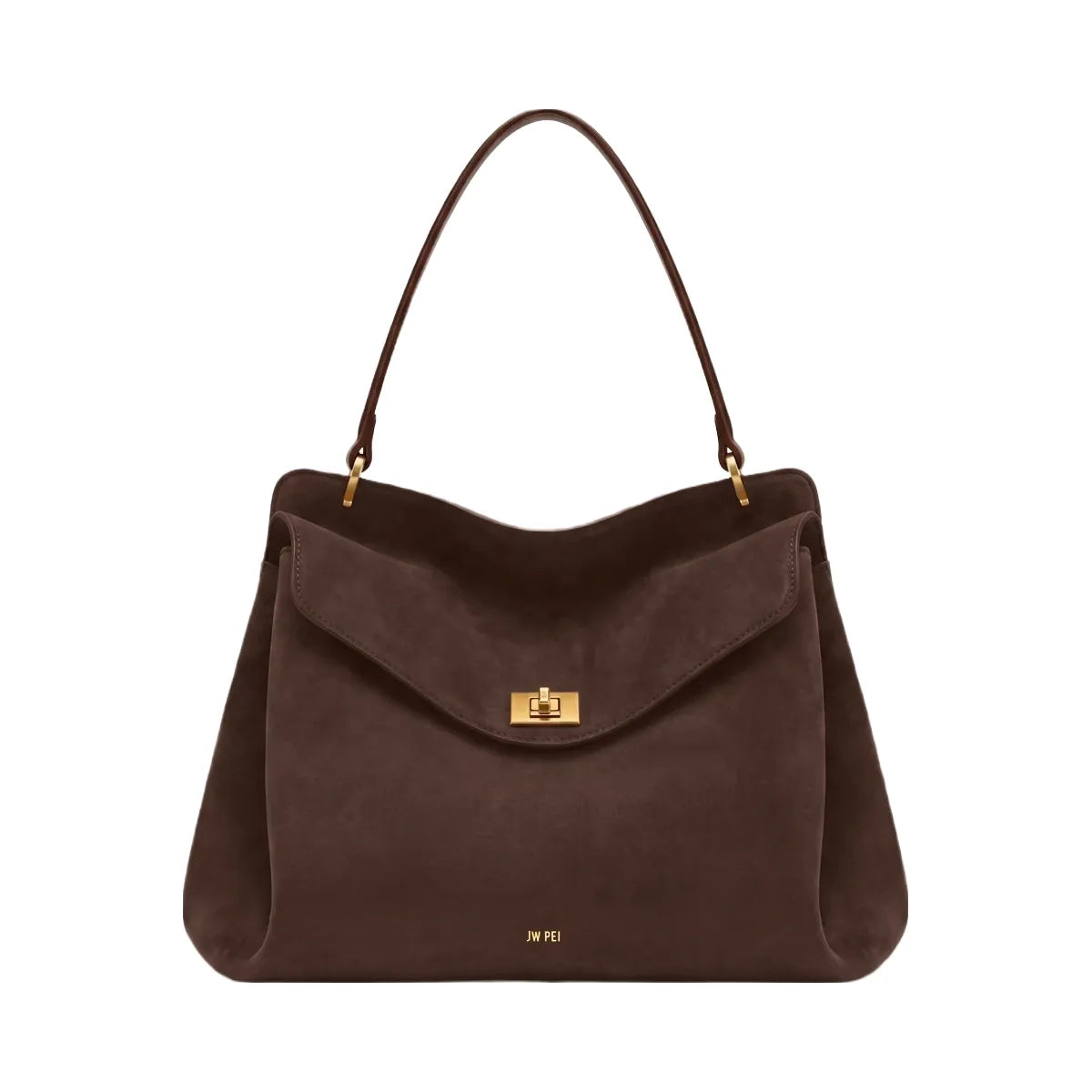 JW PEI Lucia Turn Lock Faux Suede Shoulder Bag Chocolate Brown